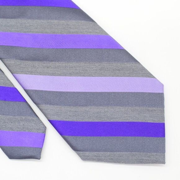 Jones New York Gray‎ Pink Purple Striped Woven Silk Tie - Picture 1 of 6